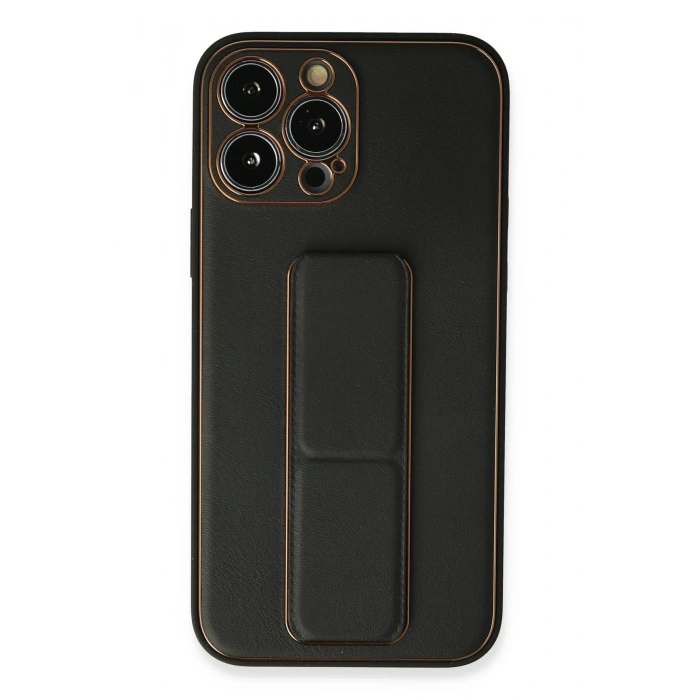Mey İthalat®   iPhone 13 Pro Max Kılıf Coco Deri Standlı Kapak - Siyah