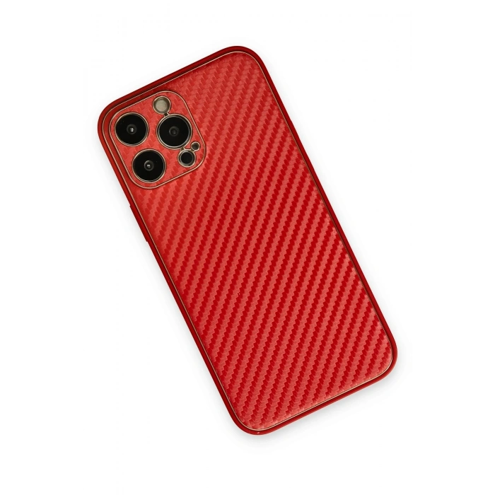 Mey İthalat®   iPhone 13 Pro Max Kılıf Coco Karbon Silikon - Kırmızı
