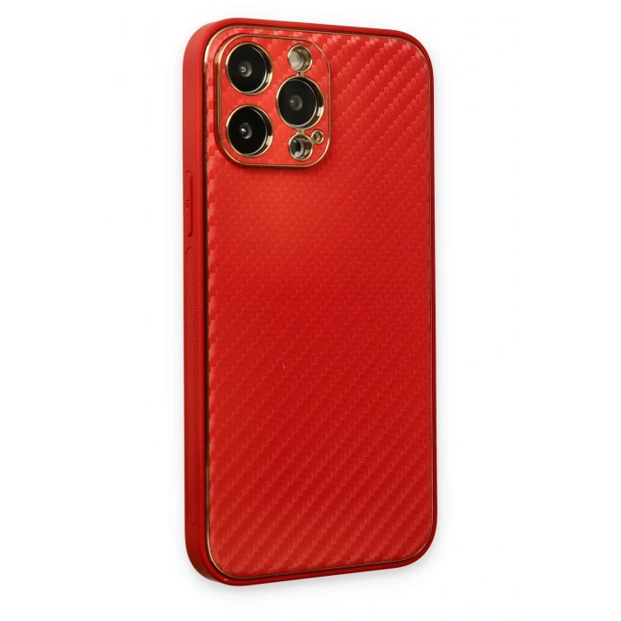 Mey İthalat®   iPhone 13 Pro Max Kılıf Coco Karbon Silikon - Kırmızı