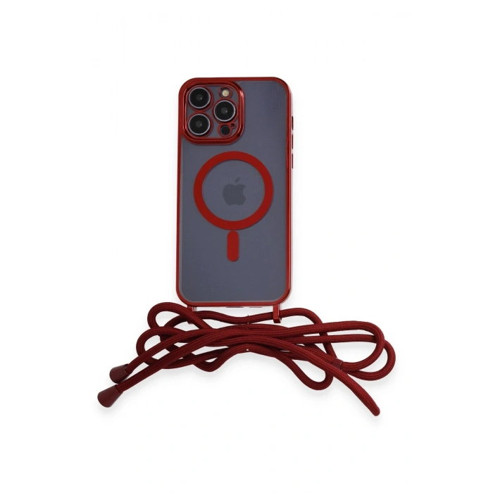Mey İthalat®   iPhone 13 Pro Max Kılıf Divo Lazer Askılı Magsafe Kapak - Kırmızı