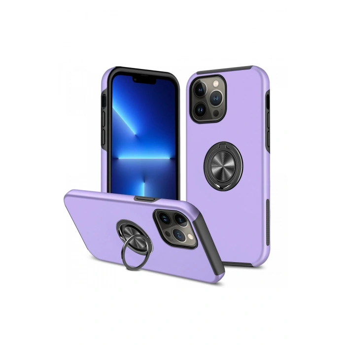 Mey İthalat®   iPhone 13 Pro Max Kılıf Elit Yüzüklü Kapak - Mor