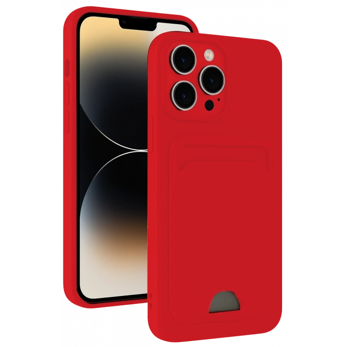Mey İthalat®   iPhone 13 Pro Max Kılıf Kelvin Kartvizitli Silikon - Kırmızı