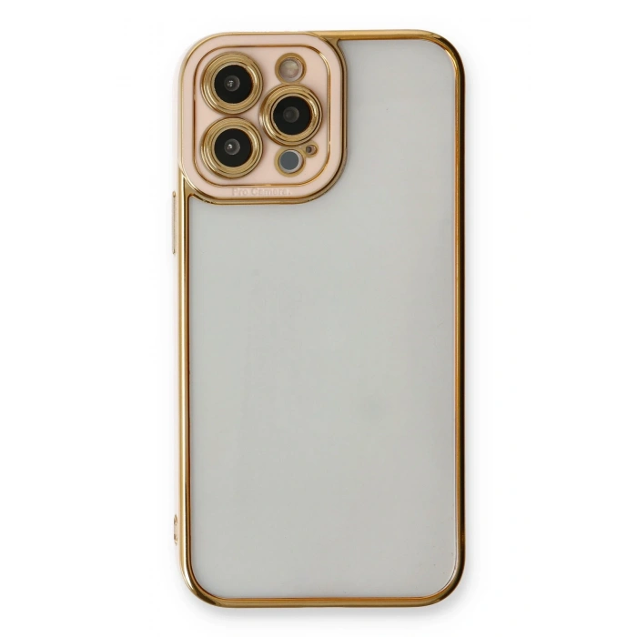 Mey İthalat®   iPhone 13 Pro Max Kılıf Liva Lens Silikon - Pudra