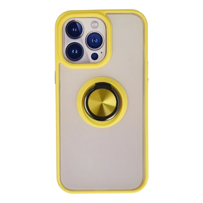 Mey İthalat®   iPhone 13 Pro Max Kılıf Montreal Yüzüklü Silikon Kapak - Sarı