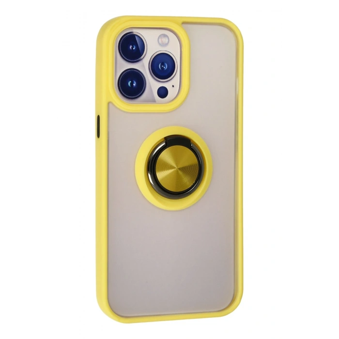Mey İthalat®   iPhone 13 Pro Max Kılıf Montreal Yüzüklü Silikon Kapak - Sarı