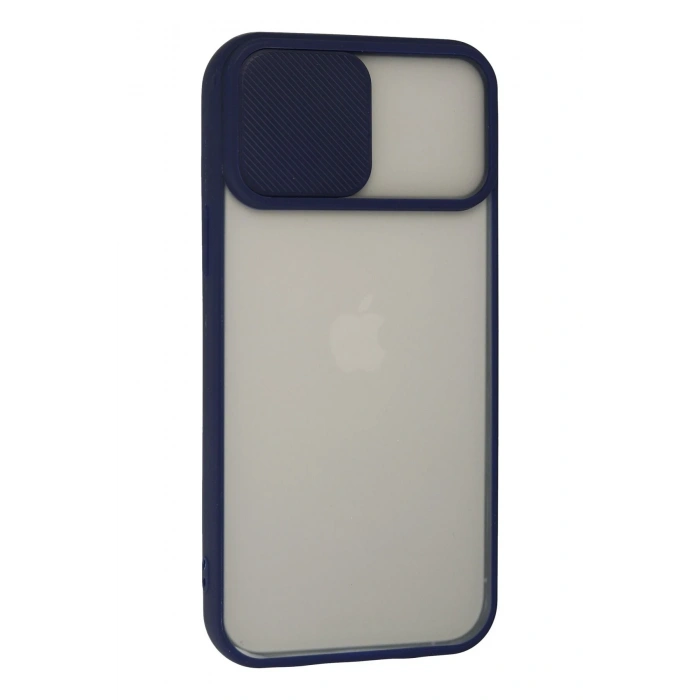 Mey İthalat®   iPhone 13 Pro Max Kılıf Palm Buzlu Kamera Sürgülü Silikon - Lacivert