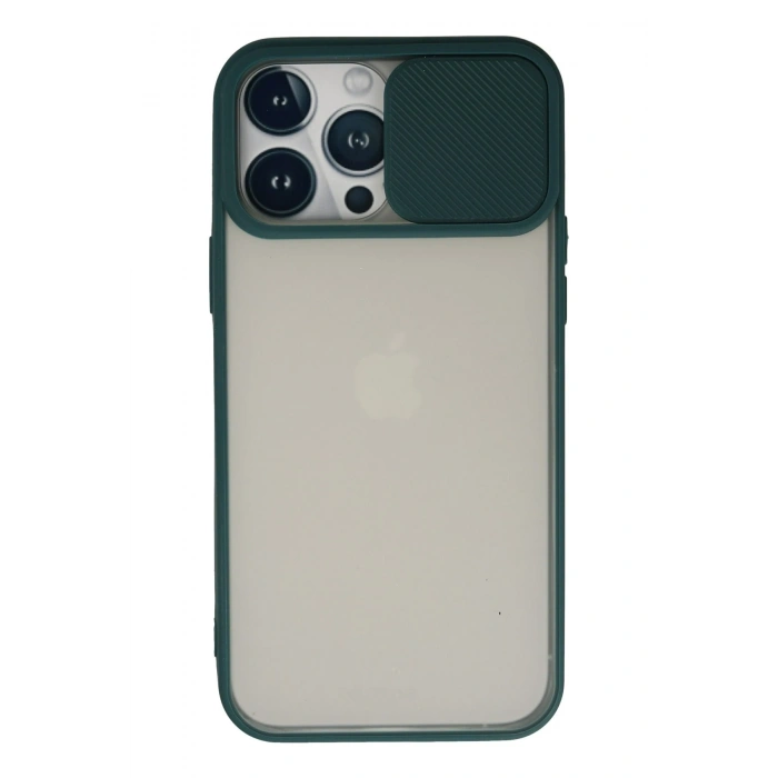 Mey İthalat®   iPhone 13 Pro Max Kılıf Palm Buzlu Kamera Sürgülü Silikon - Yeşil