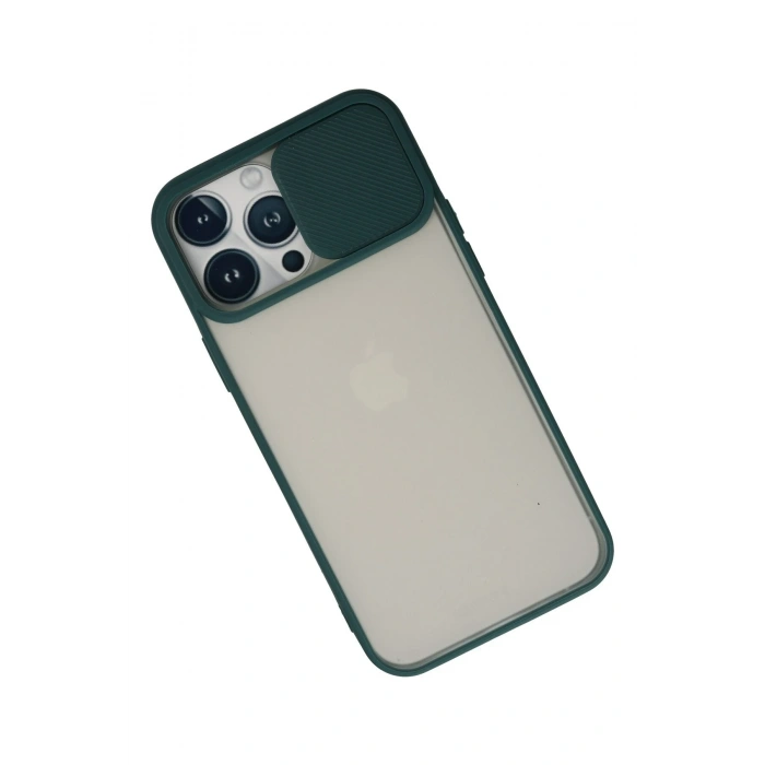 Mey İthalat®   iPhone 13 Pro Max Kılıf Palm Buzlu Kamera Sürgülü Silikon - Yeşil