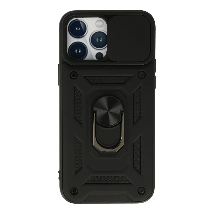 Mey İthalat®   iPhone 13 Pro Max Kılıf Pars Lens Yüzüklü Silikon - Siyah
