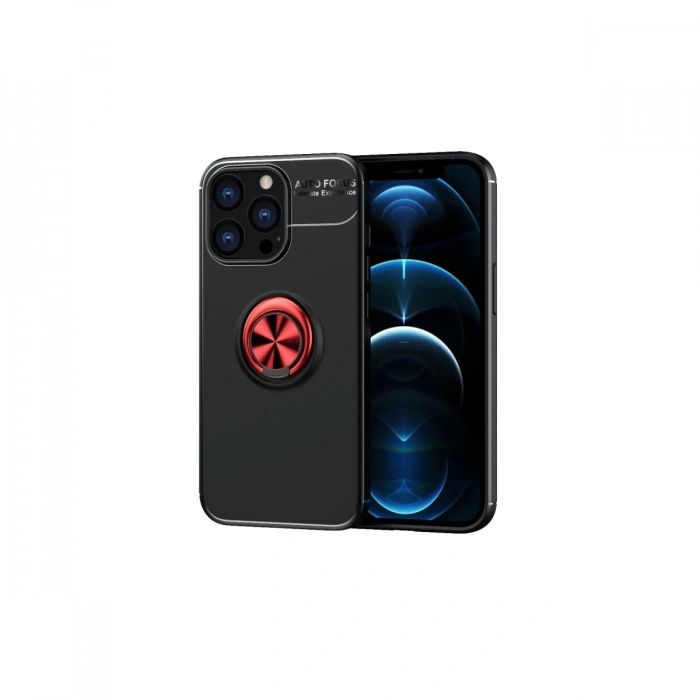 Mey İthalat®   iPhone 13 Pro Max Kılıf Range Yüzüklü Silikon - Siyah-Kırmızı