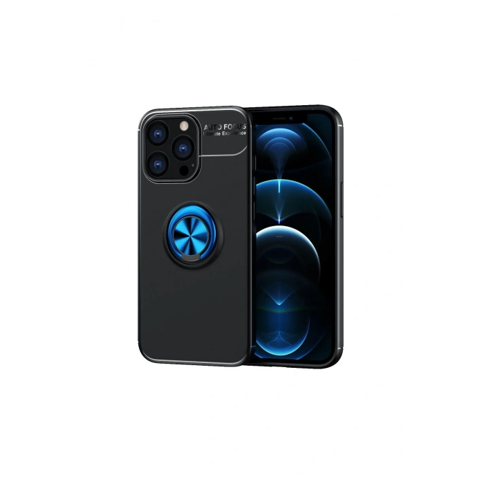 Mey İthalat®   iPhone 13 Pro Max Kılıf Range Yüzüklü Silikon - Siyah-Mavi