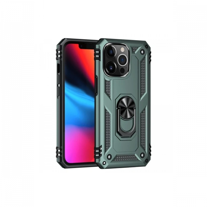 Mey İthalat®   iPhone 13 Pro Max Kılıf Sofya Yüzüklü Silikon Kapak - Yeşil