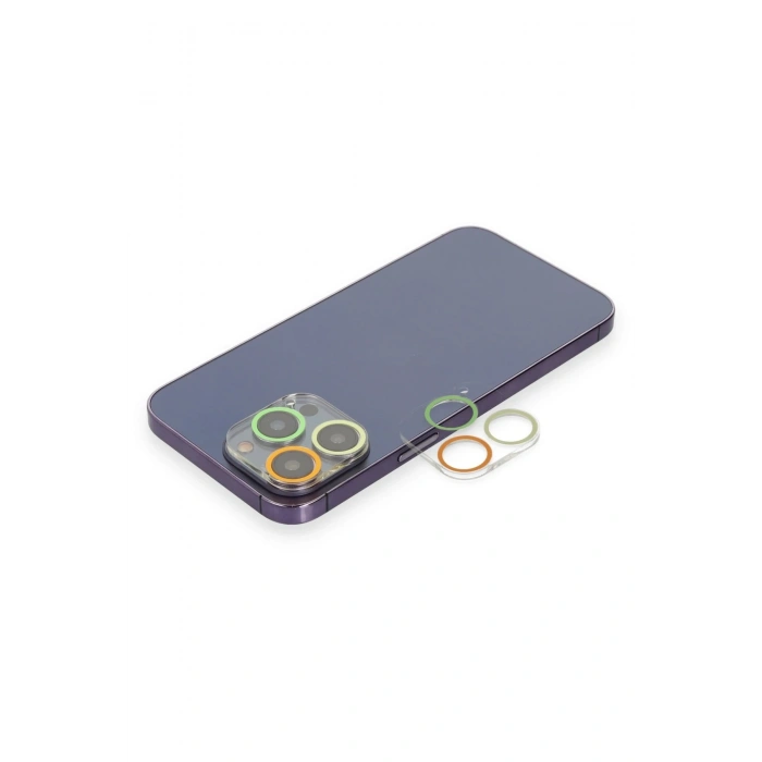 Mey İthalat®   iPhone 13 Pro Renkli Kamera Lens Koruma Cam - Sarı-Turuncu