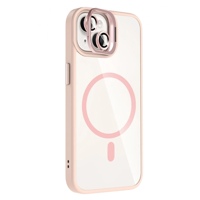Mey İthalat®   iPhone 13 Remim Lensli Magsafe Standlı Kapak - Pembe