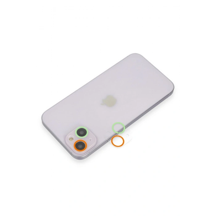 Mey İthalat®   iPhone 13 Renkli Kamera Lens Koruma Cam - Turuncu-Yeşil