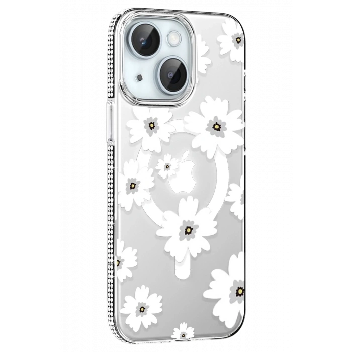 Mey İthalat®   iPhone 14 Floral Magsafe Kapak - Beyaz