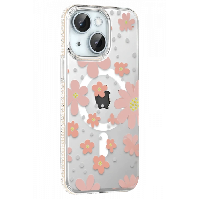 Mey İthalat®   iPhone 14 Floral Magsafe Kapak - Pembe