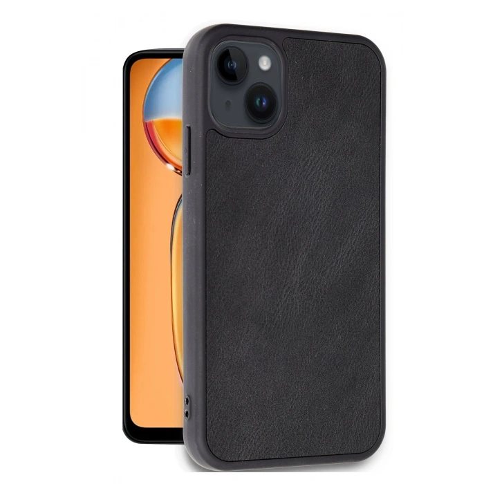 Mey İthalat®   iPhone 14 Kılıf Aras Deri Kapak - Siyah