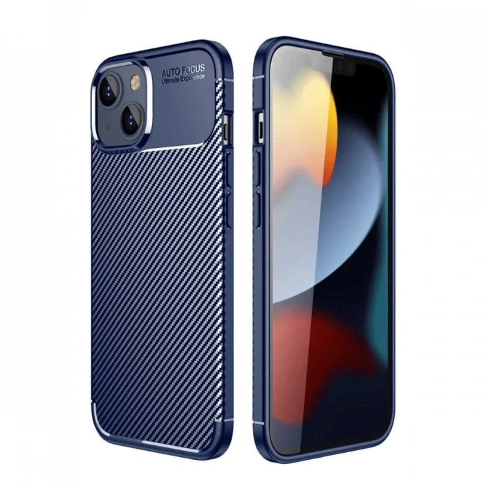 Mey İthalat®   iPhone 14 Kılıf Auto Focus Karbon Kapak - Lacivert