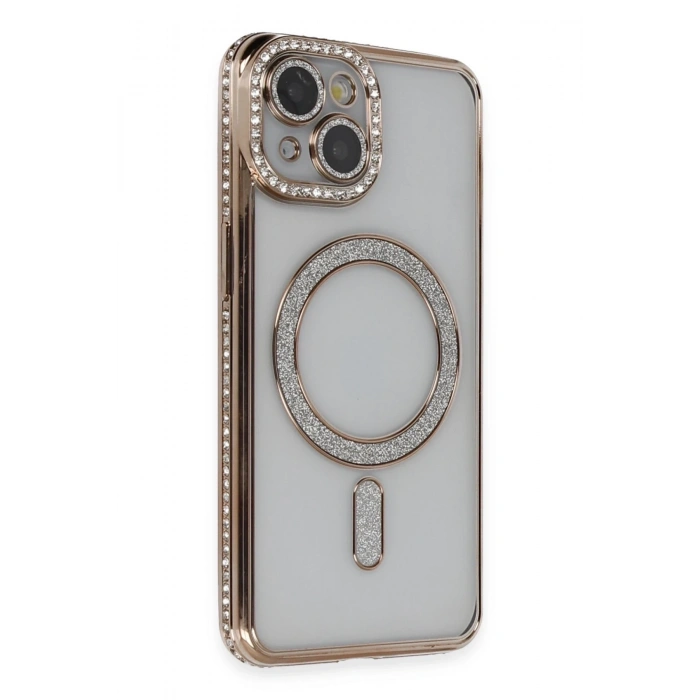 Mey İthalat®   iPhone 14 Kılıf Joke Simli Magneticsafe Kılıf - Gold