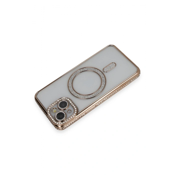 Mey İthalat®   iPhone 14 Kılıf Joke Simli Magneticsafe Kılıf - Gold