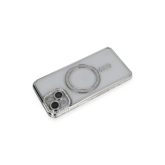 Mey İthalat®   iPhone 14 Kılıf Joke Simli Magneticsafe Kılıf - Gümüş
