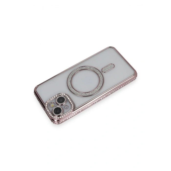 Mey İthalat®   iPhone 14 Kılıf Joke Simli Magneticsafe Kılıf - Pembe