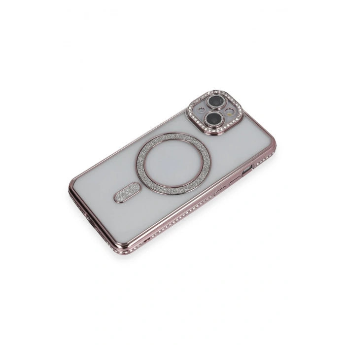 Mey İthalat®   iPhone 14 Kılıf Joke Simli Magneticsafe Kılıf - Pembe