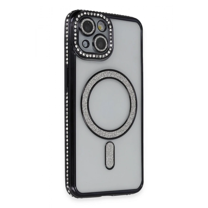 Mey İthalat®   iPhone 14 Kılıf Joke Simli Magneticsafe Kılıf - Siyah