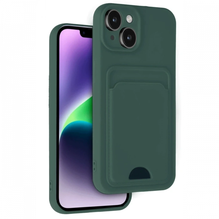 Mey İthalat®   iPhone 14 Kılıf Kelvin Kartvizitli Silikon - Koyu Yeşil