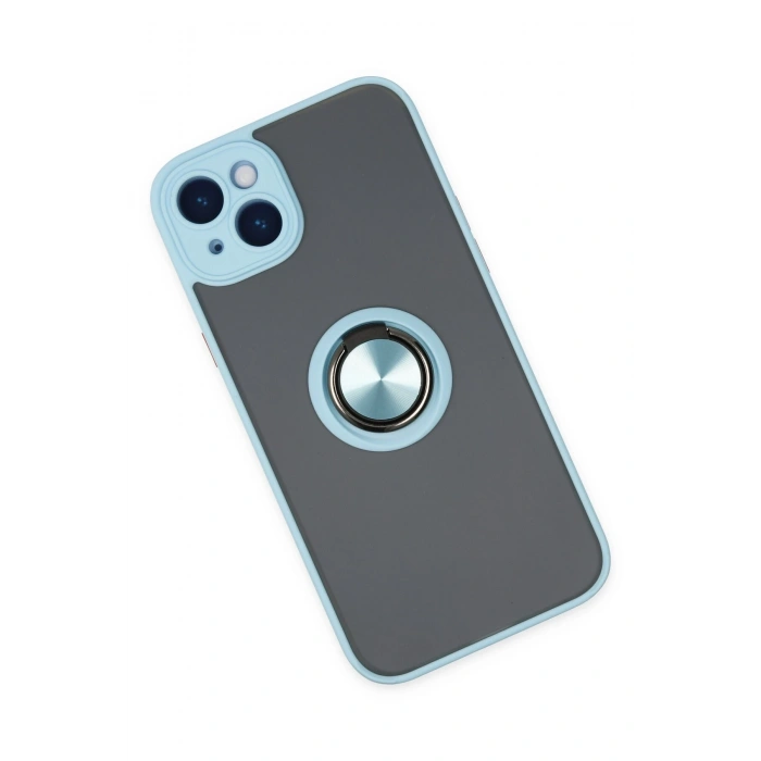 Mey İthalat®   iPhone 14 Kılıf Montreal Yüzüklü Silikon Kapak - Buz Mavi