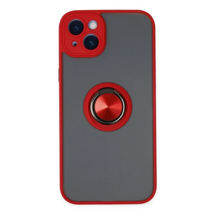 Mey İthalat®   iPhone 14 Kılıf Montreal Yüzüklü Silikon Kapak - Kırmızı