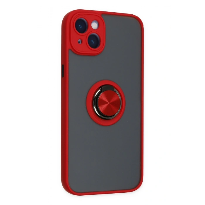 Mey İthalat®   iPhone 14 Kılıf Montreal Yüzüklü Silikon Kapak - Kırmızı