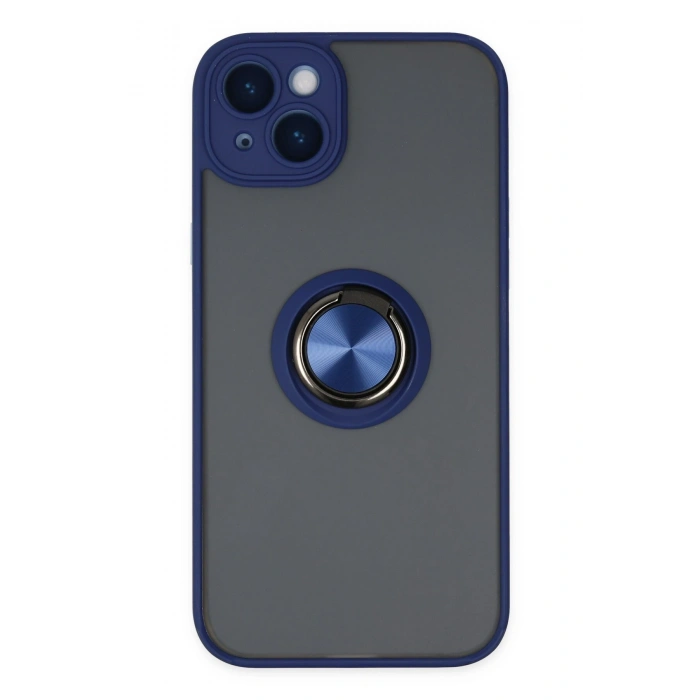Mey İthalat®   iPhone 14 Kılıf Montreal Yüzüklü Silikon Kapak - Lacivert