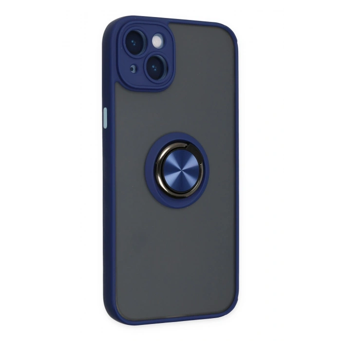 Mey İthalat®   iPhone 14 Kılıf Montreal Yüzüklü Silikon Kapak - Lacivert