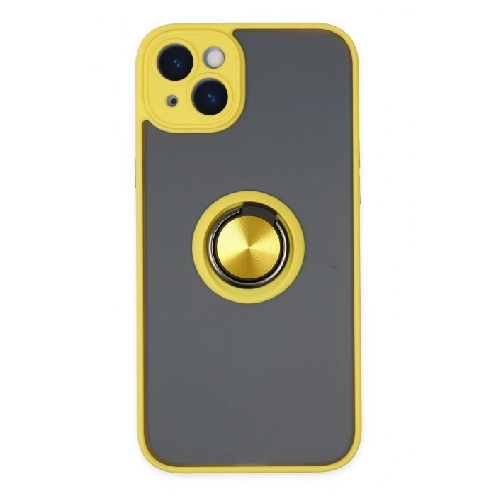 Mey İthalat®   iPhone 14 Kılıf Montreal Yüzüklü Silikon Kapak - Sarı