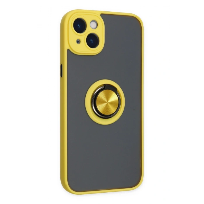 Mey İthalat®   iPhone 14 Kılıf Montreal Yüzüklü Silikon Kapak - Sarı