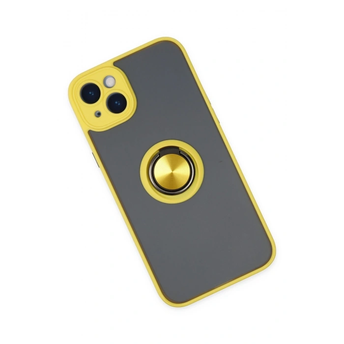 Mey İthalat®   iPhone 14 Kılıf Montreal Yüzüklü Silikon Kapak - Sarı