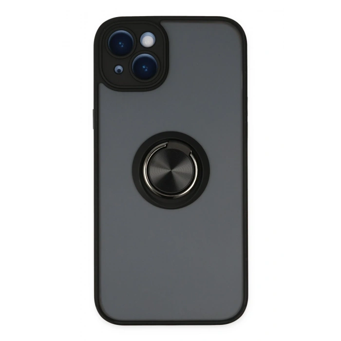 Mey İthalat®   iPhone 14 Kılıf Montreal Yüzüklü Silikon Kapak - Siyah