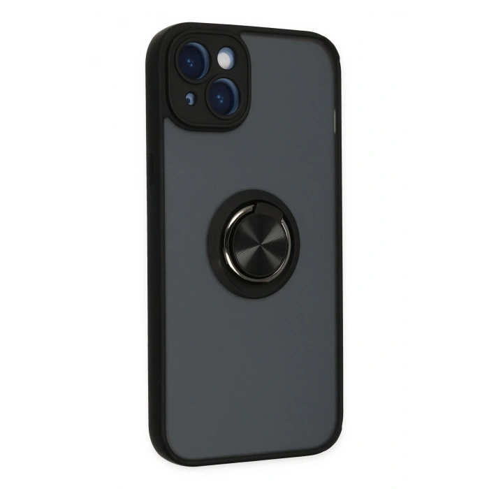 Mey İthalat®   iPhone 14 Kılıf Montreal Yüzüklü Silikon Kapak - Siyah