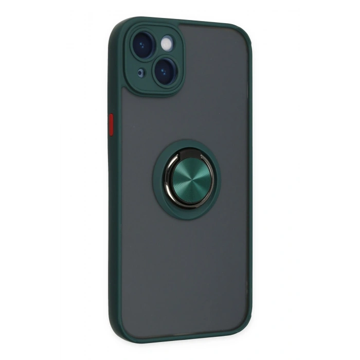 Mey İthalat®   iPhone 14 Kılıf Montreal Yüzüklü Silikon Kapak - Yeşil