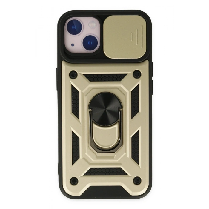 Mey İthalat®   iPhone 14 Kılıf Pars Lens Yüzüklü Silikon - Gold