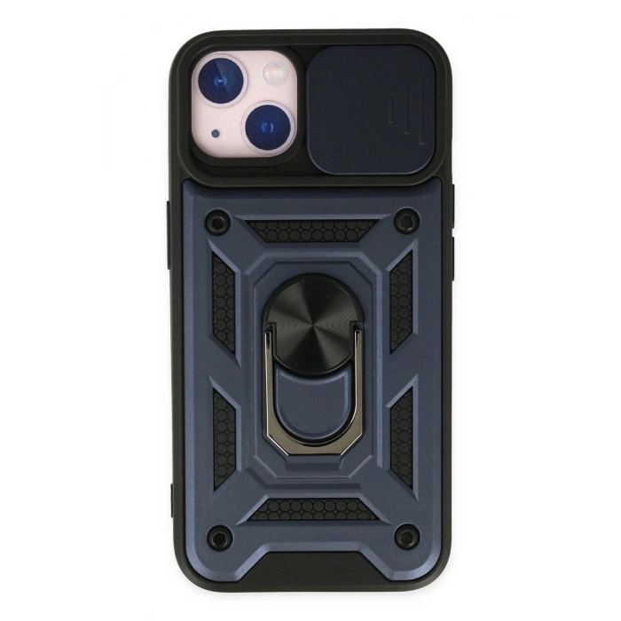Mey İthalat®   iPhone 14 Kılıf Pars Lens Yüzüklü Silikon - Lacivert