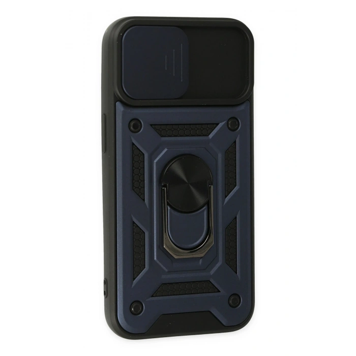 Mey İthalat®   iPhone 14 Kılıf Pars Lens Yüzüklü Silikon - Lacivert