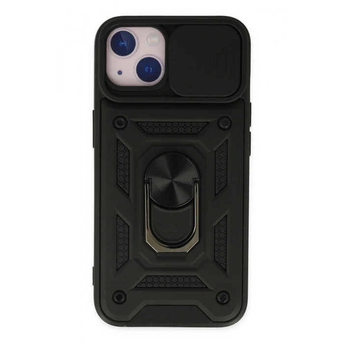 Mey İthalat®   iPhone 14 Kılıf Pars Lens Yüzüklü Silikon - Siyah