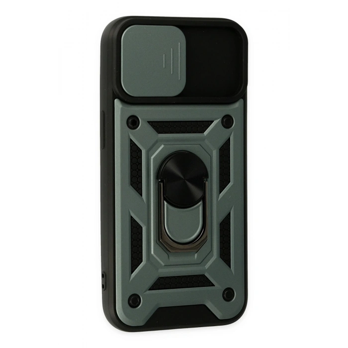 Mey İthalat®   iPhone 14 Kılıf Pars Lens Yüzüklü Silikon - Yeşil
