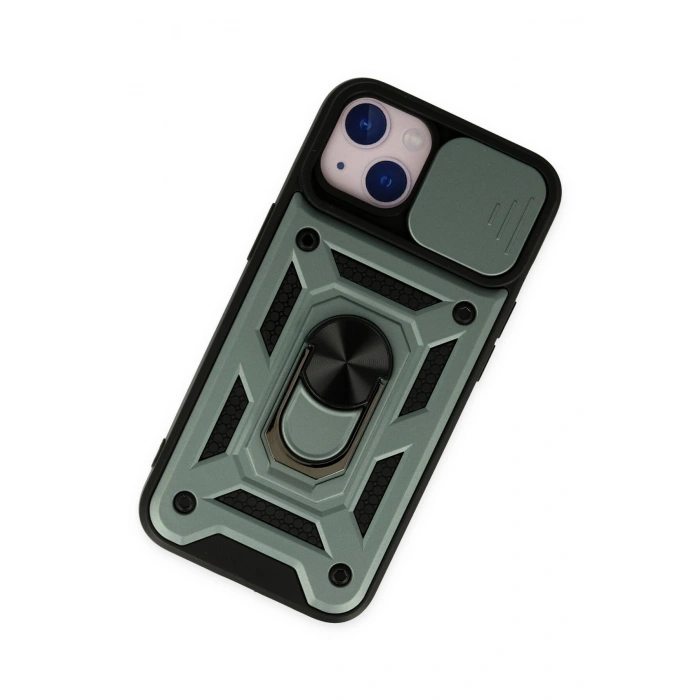 Mey İthalat®   iPhone 14 Kılıf Pars Lens Yüzüklü Silikon - Yeşil