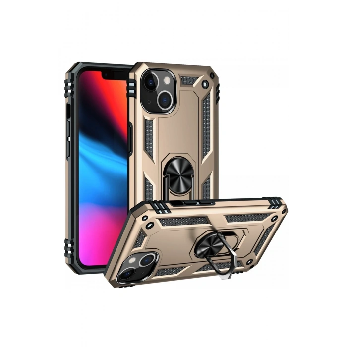 Mey İthalat®   iPhone 14 Kılıf Sofya Yüzüklü Silikon Kapak - Gold