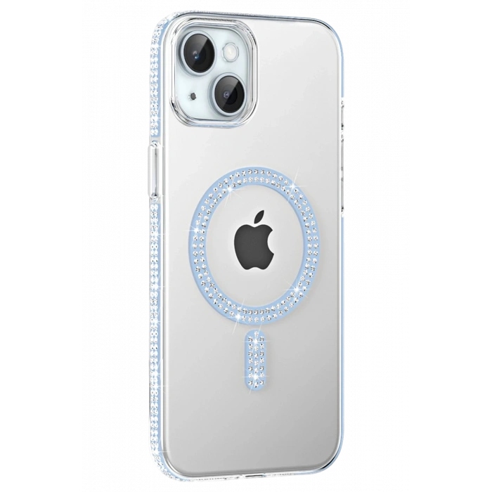 Mey İthalat®   iPhone 14 Move Taşlı Magsafe Kapak - Mavi
