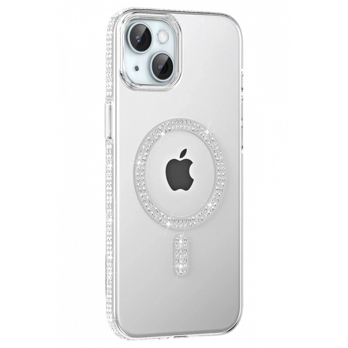Mey İthalat®   iPhone 14 Move Taşlı Magsafe Kapak - Natural Grey